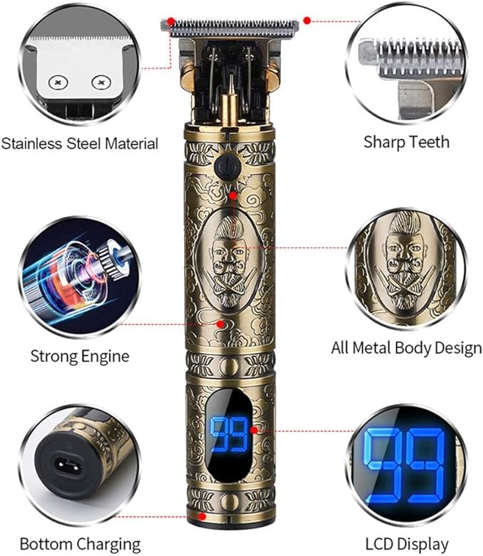 daydayone Beard Trimmer Hair Clippers for Men, Professional T-Blade Trimmer Cordless Rechargeable Hair Edgers Clippers Electric Beard Shaver with LED Display