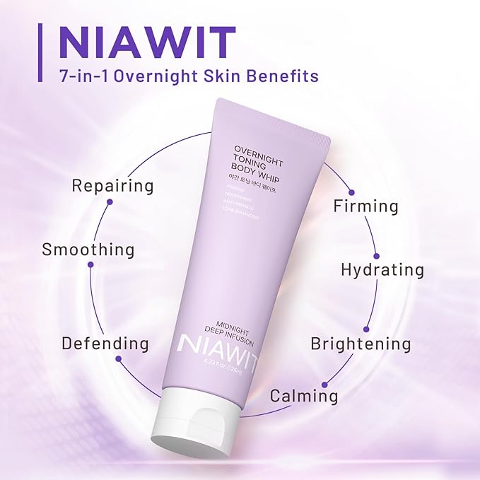 NIAWIT Overnight Toning Body Whip – For Loose Crepey Skin on Arms, Thighs & Belly | Firming, Moisturizing & Anti-Wrinkle Night Cream to Improve Tone While You Sleep, All Skin Types