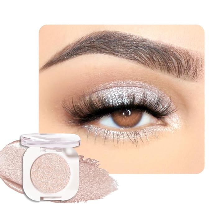 QIDSTERS Sheer White Sparkle Single Eyeshadow, Lightweight Blendable Mini Eye Shadow for Older Women, Monochrome Eyeshadow Palette Makeup Pigmented Waterproof, Vegan & Cruelty-Free, 23