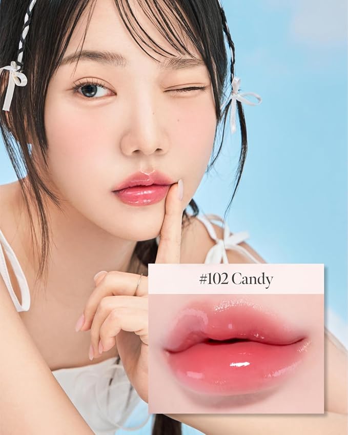 CORALHAZE Glow Lock Jelly Tint 102 Candy, Hydrating Water Glow Lip Stain, Non-Sticky Juicy Gloss, Long Lasting Glass Shine & Dewy Finish, Lightweight Moisturizing Lip Care, Korean Makeup