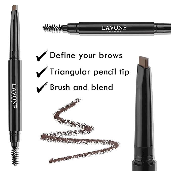 LAVONE Eyebrow Stamp Pencil Kit - Waterproof Eyebrow Pencil, Eyeliner, Pomade, Dual-ended Brush - Medium Ash Brown