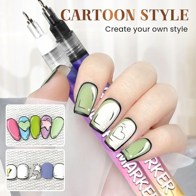 Drkicsy 12 Colors Nail Art Pens Set, DIY Nail Art Markers for Adults, 0.5mm Fine Tip Nail Polish Pens for Graffiti Dotting Drawing Painting Point Liner (3 Sets)