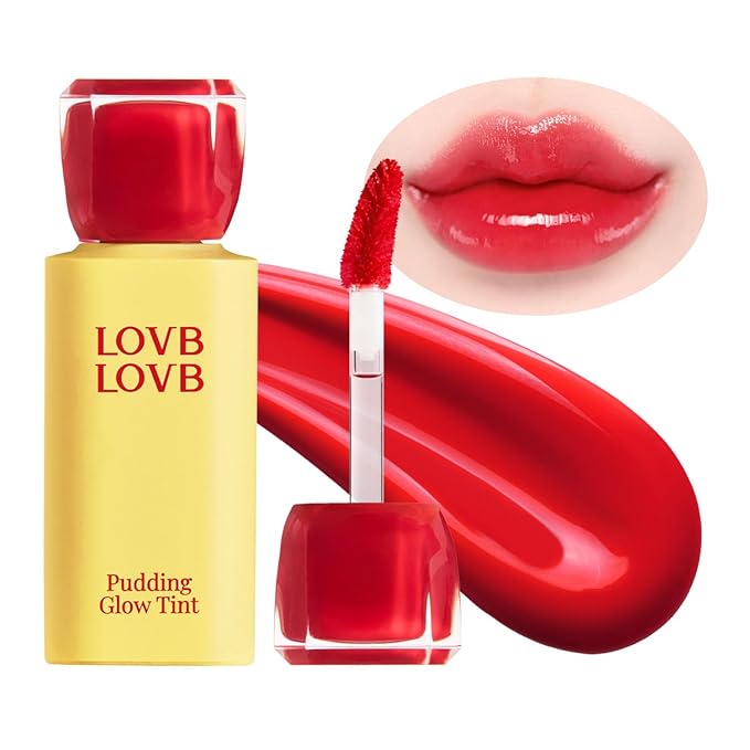 LOVB LOVB Pudding Glow Korean Lip Tint | Natural Lip Stain | Gloss to Stain | Long-Lasting & Non-Sticky | Lightweight Lip Tint | 0.14 oz. (01 RED BERRY)
