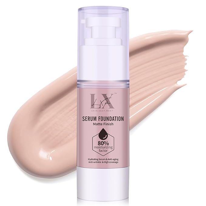 LXSKN Moisturizing Foundation with 1% Hyaluronic acid, Deep Hydration & High Coverage Serum Foundation for A Smooth & Satin Finish, 101 Light
