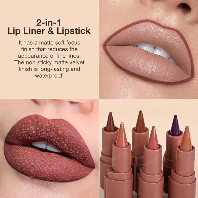 AMY'S DIARY Matte Crayon Lip Liner Lipstick Makeup, Precision Tip Matte Lip Crayon, Longwear Up To 24Hrs,Matt Lip Liner Make Up Smudge-Proof Lip Contour Waterproof for Women (Caramel Brulee, Regular)