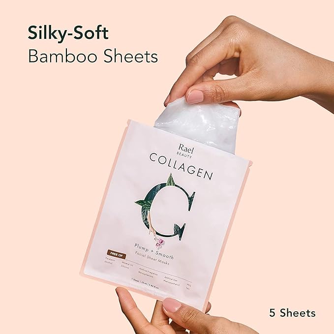 Rael Bamboo Face Sheet Masks, Daily Hydration Skincare (Collagen, 5 Ct)
