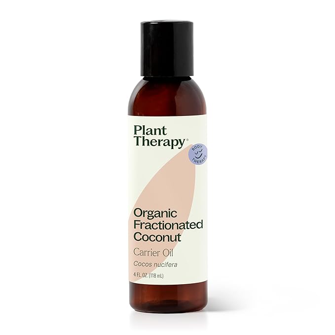 Plant Therapy Organic Fractionated Coconut Oil 4 oz, 100% Pure, USDA Certified, Liquid Coconut Oil for Essential Oils, Body Care, Massage, and Aromatherapy