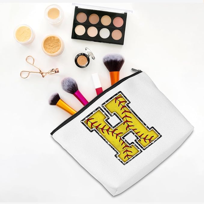 Softball Gifts Initial H Makeup Bag Softball Gifts for Team Cosmetic Bag