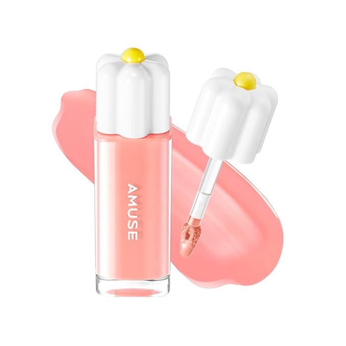 Amuse SEOUL Daisy Flower Dew Tint (10 PEACH BUNNY) - Glossy Moisturizing Lip Stain, Watery Glow Lip Tint, Long Lasting Color, Dewy Finish, Vegan, Korean Beauty Makeup