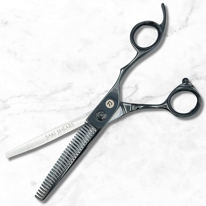 Saki Shears 7 Inch Katana Hair Cutting Scissors for Professionals - 440C Steel With Black Titanium Finish (7" Hair Cutting Shears) (Right Hand, 6" Thinning)