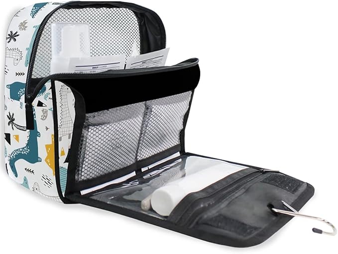 senya Hanging Travel Toiletry Bag Kit Makeup Case Cosmetics Organizer for Men Women (Kids Cartoon Dinosaurs)