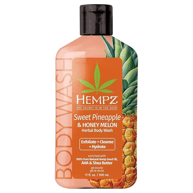 Hempz Triple Moisture Body Wash - Grapefruit & Peach - Hydrating for Sensitive Skin, Scented, Exfoliating with Shea Butter, Pure Hemp Seed Oil, and Algae for Sensitive Skin - 17 fl oz