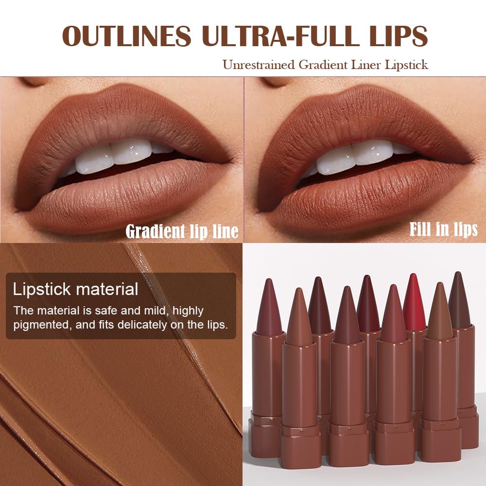 JUAAZIN Mauve Gradient Matte Lip Liner Pencil Crayon for Women - Waterproof Smudge-Proof Kissproof Long-Wear Lip Pencil, Flawless Contour Ombre Effect Lip Crayon,Creamy Pigmented Lip Liner 09#