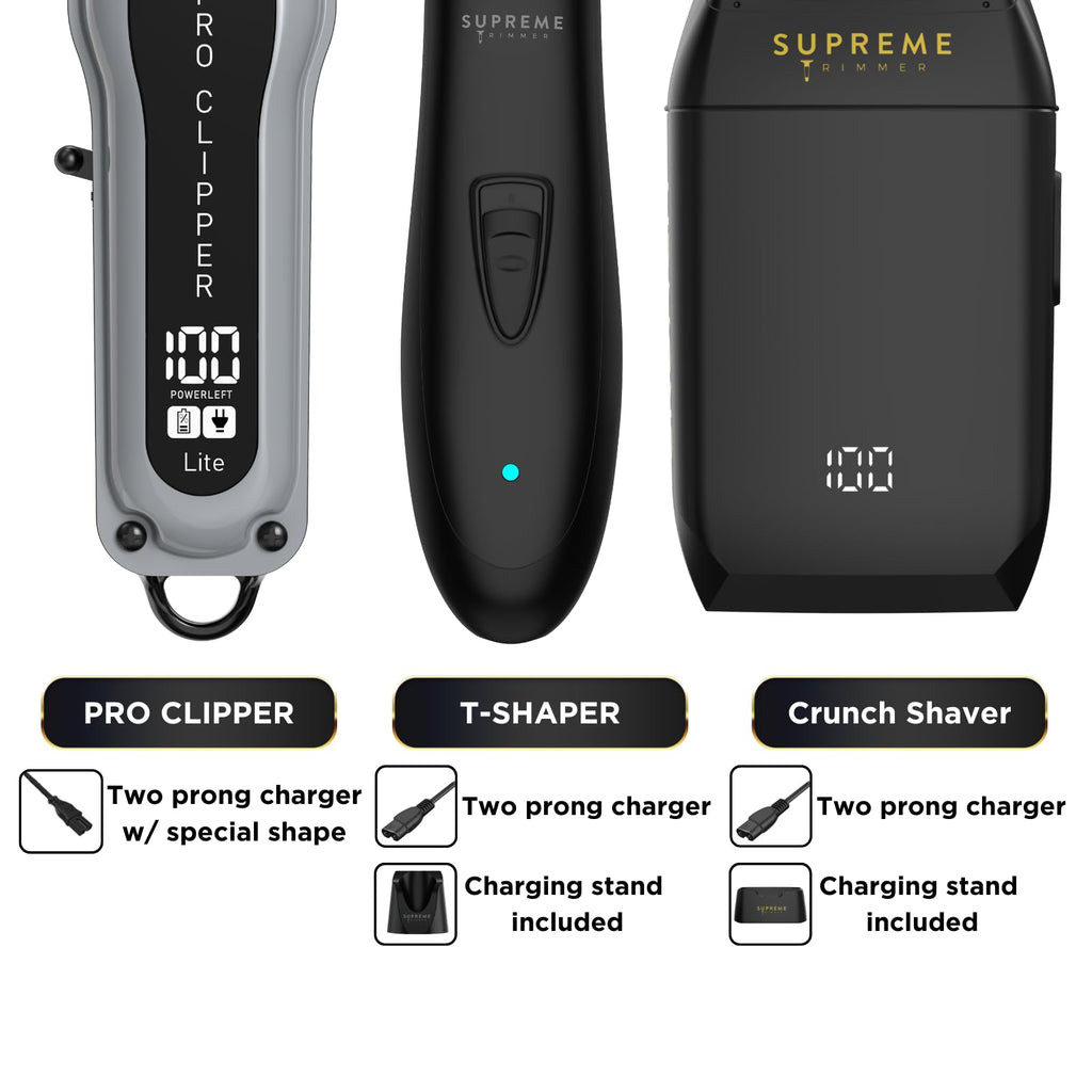 Supreme Trimmer 3-in-1 Barber Bundle | Pro Clipper Lite, DLC T-Shaper Trimmer & Crunch Foil Shaver | Professional Beard Trimmer Men’s Hair Clipper Kit | Black Lite Bundle