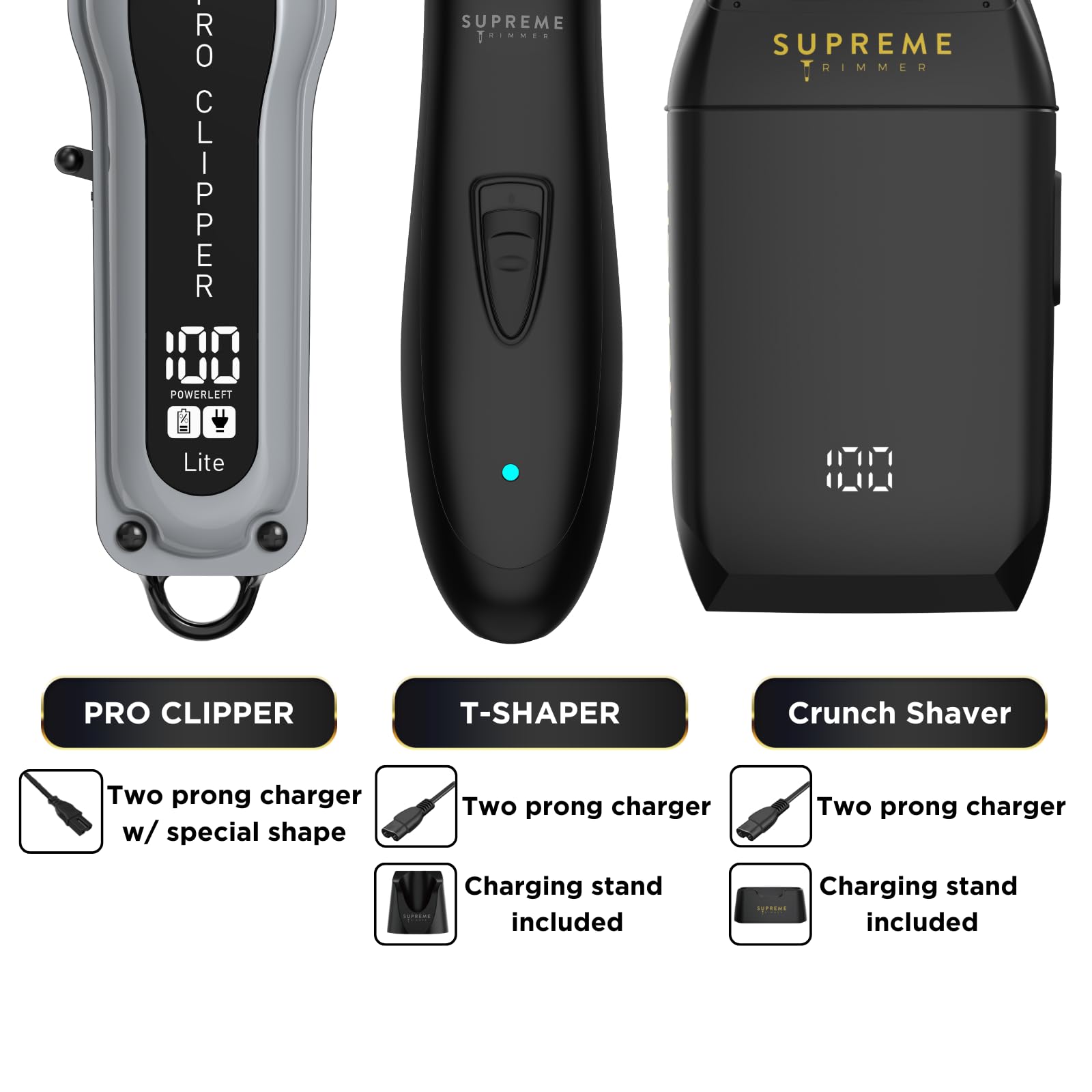 Supreme Trimmer 3-in-1 Barber Bundle | Pro Clipper Lite, DLC T-Shaper Trimmer & Crunch Foil Shaver | Professional Beard Trimmer Men’s Hair Clipper Kit | Black Lite Bundle