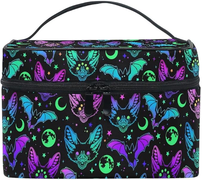 MNSRUU Makeup Bags, Gothic Bats Moons and Stars Makeup Organizer Bags Toiletry Bag Box Travel Cosmetic Bag Make Up Train Case for Women Teen Girl Ladies