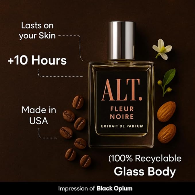 ALT. FRAGRANCES Fleur Noire - Inspired by Blk Opiu.m Perfume for Women, Extrait de Parfum, Long Lasting Fragrance with Coffee, Jasmine & Vanilla Notes, 100ml