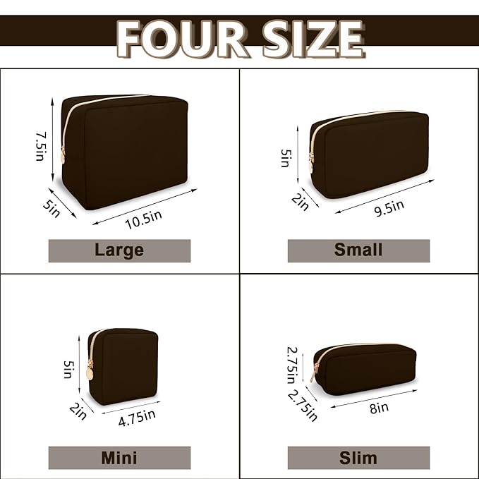 UIXIZQ Large Makeup Bag Pouch,Nylon Women Travel Toiletry Storage Bag Preppy Cosmetic Bag for Girls,Big Makeup Organizer Bag Cute Zipper Pouch Skincare Bag for Sport Work Gift(Large-Chocolate)