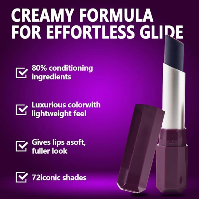 Dark Purple Blue Cream Matte Lipstick Stick 08#, Longwear Full Coverage Velvet Lip Color, Waterproof Multi-Use Lip & Cheek Makeup for Party & Daily Wear, Labial con color mate para uso diario