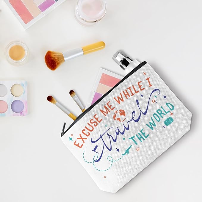 Jealance Funny Travel Gifts for Women Makeup Bag Travel Essentials Cosmetic Bags Toiletry Bag Flight Vacation Gifts for Sister Mom Travelers Girls Trip Birthday Mothers Day Anniversary