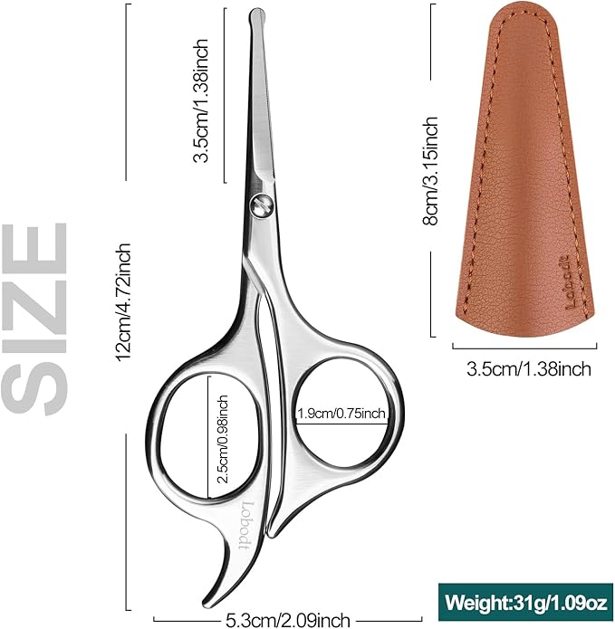 Lobodt 4.7-inch professional nose hair scissors, round-headed stainless steel small scissors, suitable for trimming facial hair, ear hair, eyebrows, bathroom, personal care and beauty (silver)