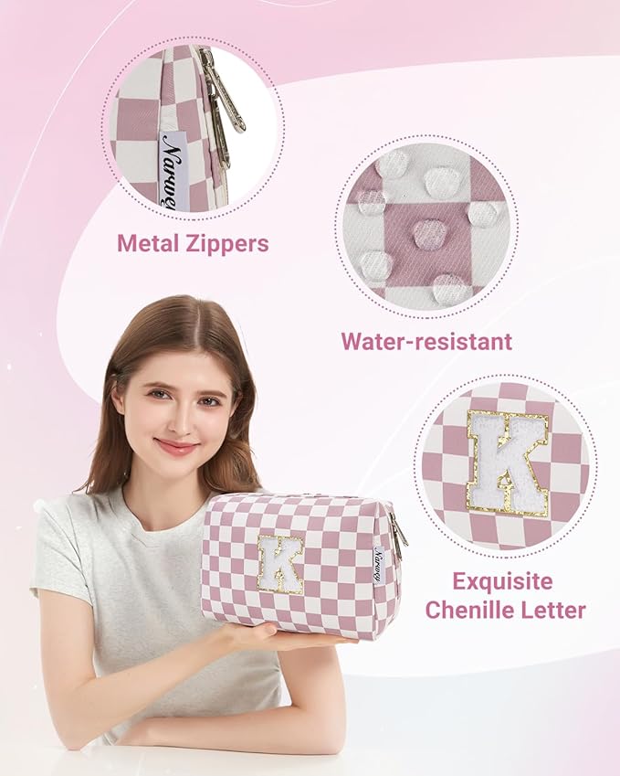Narwey Graduation Gifts for Teen Girls Kids Tween, Initial Makeup Bag, Trendy Stuff 6-18 Years Old, Personalized Monogram Travel Cosmetic Bag, Birthday Teacher Bridesmaid Mom Gifts for Women (K)