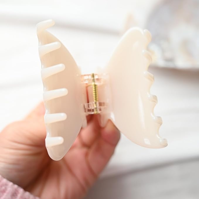 Prettyou Handmade Celluloid Acetate French Design Barrettes Tortoise Shell Claws Hair Claw Luxury Fashion Accessories Hair Clip for Women (cream white)