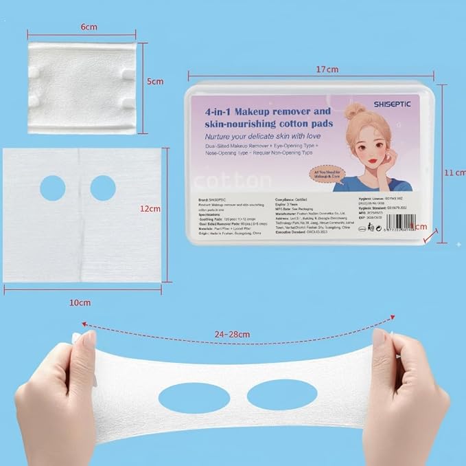 SHISEPTIC 4-in-1 Makeup Remover & Skin-Nourishing Cotton Pads for Face & Eyes | Dual-Sided, Soft Tencel Fiber | Gentle Cleansing, Soothing & Hydrating | 200 Count (120 Soothing + 80 Dual-Sided)