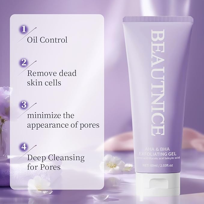 BEAUTNICE Exfoliating Gel – AHA BHA with Glycolic, Salicylic & Lactic Acid for Pores, Blackheads, Acne, Sensitive Skin, Gentle Face & Body Peel Gel Centella, 2.03 fl oz