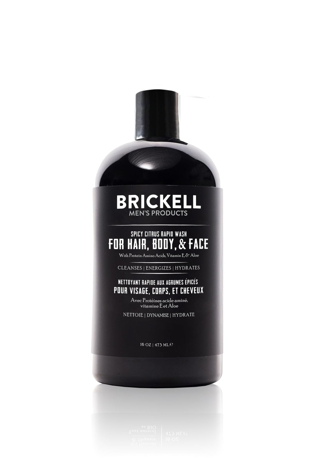 Brickell Men's Rapid Wash, 3 in 1 Body Wash Gel for Men, With Aloe, Vitamin E, and Jojoba Oil, 16 Ounce, Fresh Mint Scent