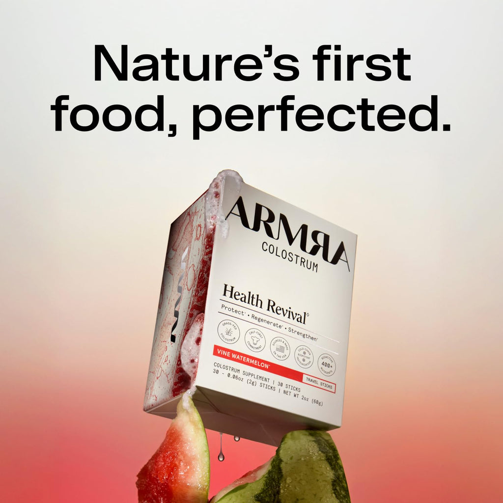 ARMRA Colostrum Powder | Vine Watermelon | Gut Health & Bloating | Skin & Hair | Immunity | Keto, Gluten & Fat-Free | 30 Servings