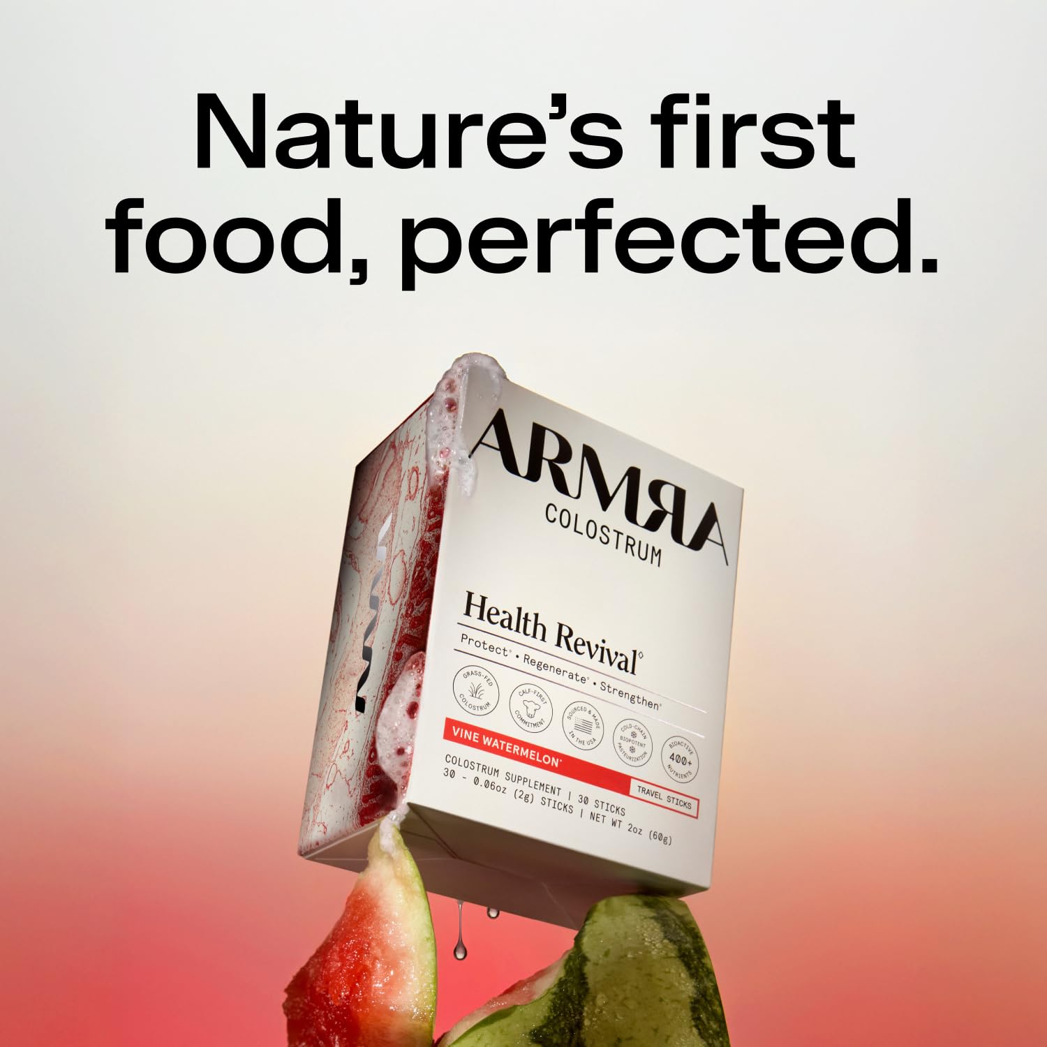 ARMRA Colostrum Powder | Vine Watermelon | Gut Health & Bloating | Skin & Hair | Immunity | Keto, Gluten & Fat-Free | 30 Servings