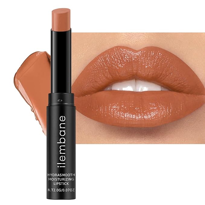 ilembane Hydrating Tinted Lipstick, Caramel Nude Glossy Lip Balm, Glow Nude