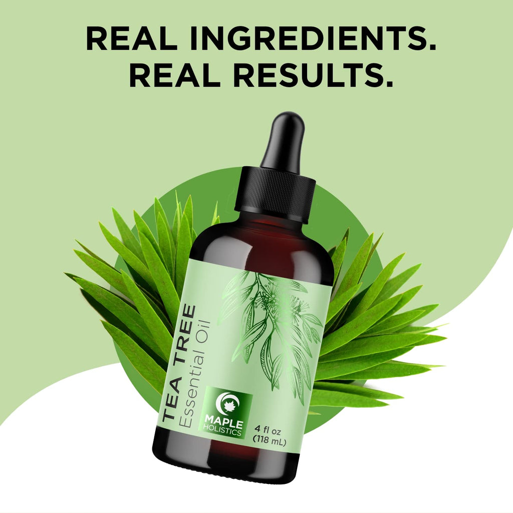Pure Tea Tree Oil for Hair Skin and Nails - 100% Pure Undiluted Tea Tree Essential Oil with Dropper for Topical Uses Aromatherapy Diffusing and Home and Beauty DIYs - Vegan and Cruelty Free (4 Fl Oz)