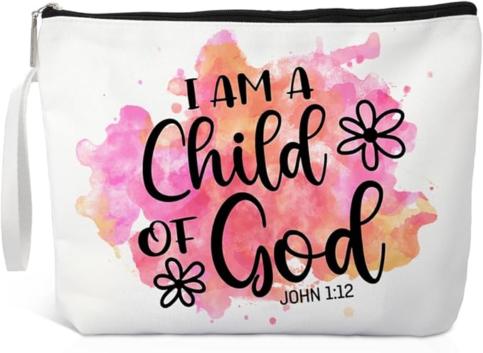 Xipromi I Am A Child Of God Makeup Bag, Funny Cosmetic Bag for Goddaughter, Inspirational Gifts for Christian, Baptism Gifts for Godchild, First Communion Gifts, Catholic Gifts for Women