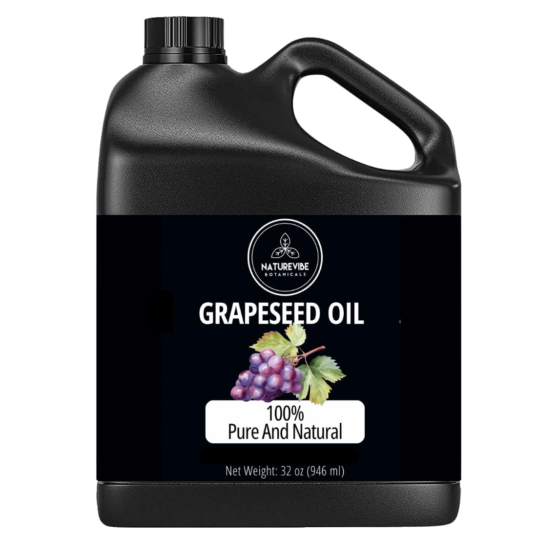 Naturevibe Botanicals Grapeseed Oil 32oz | 100% Pure Cold-Pressed & Lightweight Carrier Oil | Non-Greasy Natural Moisturizer for Skin, Hair, Face, Nails & Massage | Hexane-Free, Fresh & Versatile