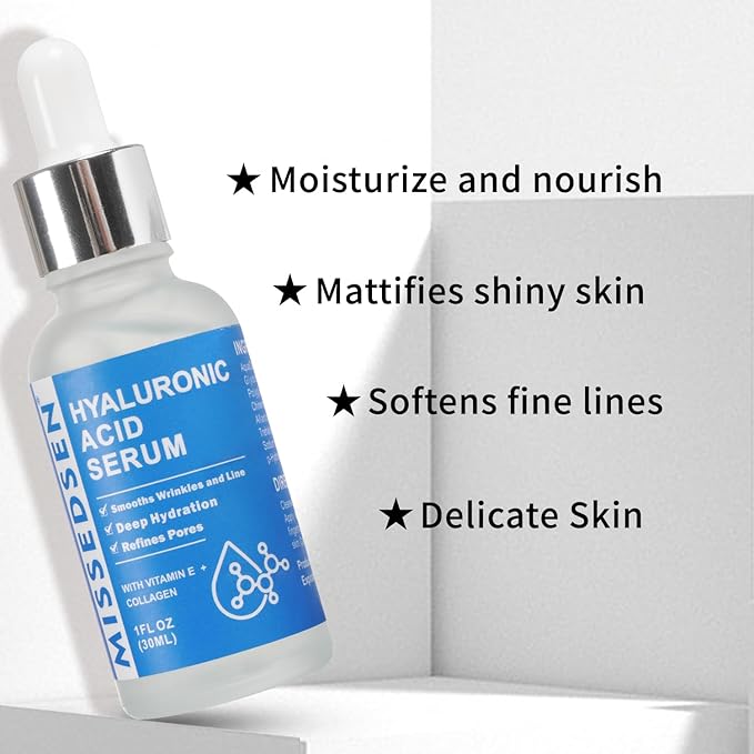 Hyaluronic Acid Serum with Collagen Vitamin E Oil for Skin Care, Hydrating, Brightening Serum for Face Anti Aging for All Skin Types Daily Use 1Fl oz