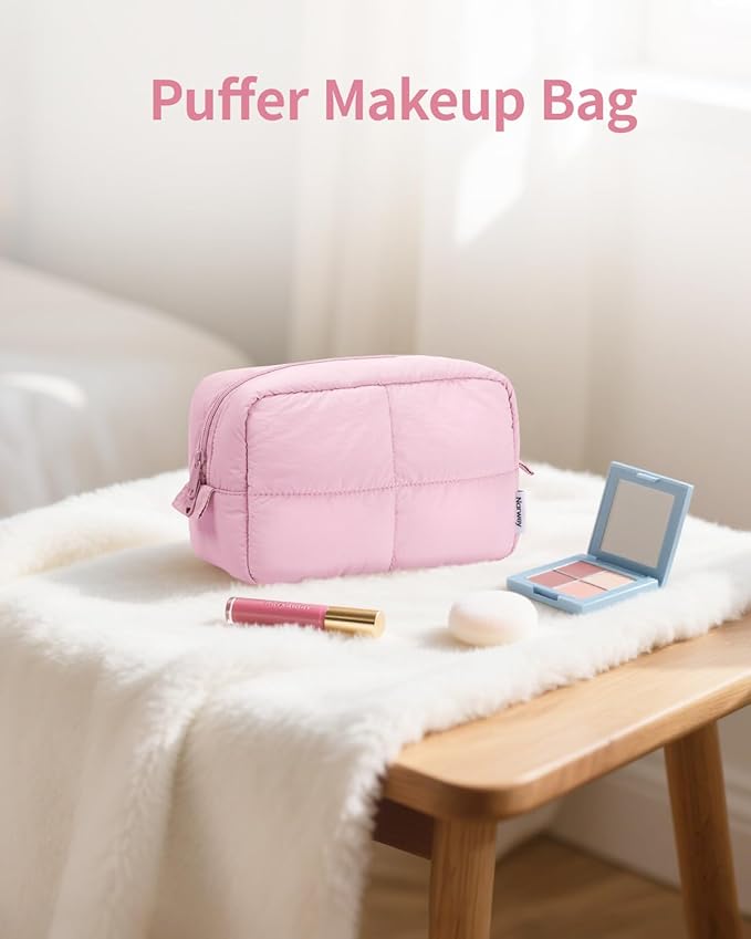 Narwey Puffy Makeup Bag Travel Toiletry Bag, Cute Cosmetic Bag for Women