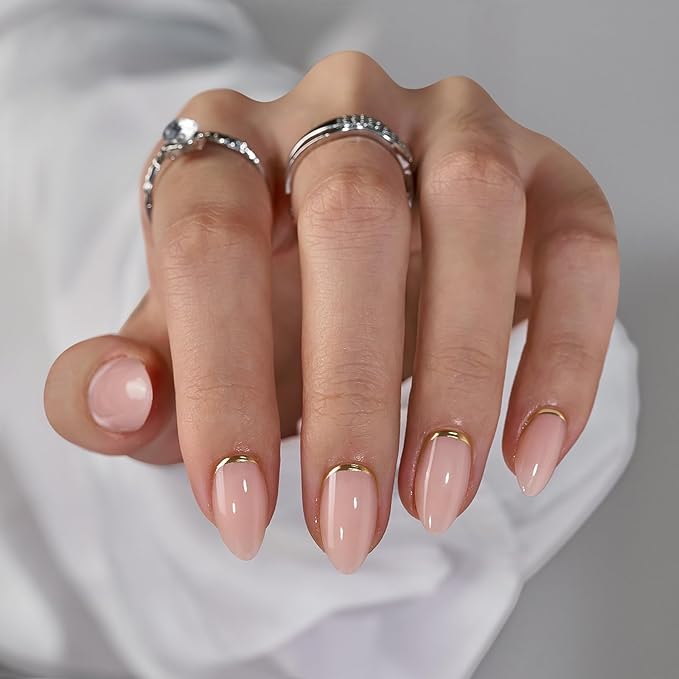 BTArtbox Press On Nails, Gold End, Short Almond, Gold Foil, 32Ct
