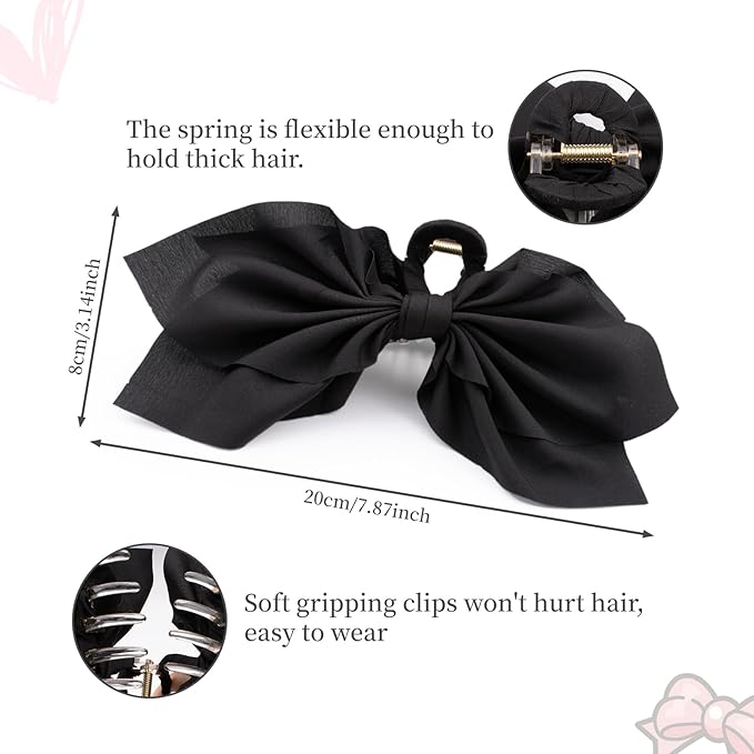 Hadutrek Bow Claw Clips Bow Hair Clips Black White Paisley 2PCS Big Hair Bows for Women Butterfly Styling Large Hair Clips for Thick Hair for Girls Hair Accessories for Teen Gifts for Ladies