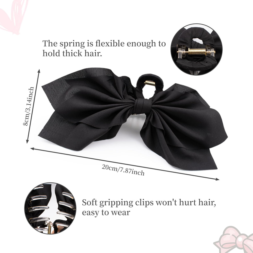 Hadutrek Bow Claw Clips Bow Hair Clips Black White Paisley 2PCS Big Hair Bows for Women Butterfly Styling Large Hair Clips for Thick Hair for Girls Hair Accessories for Teen Gifts for Ladies