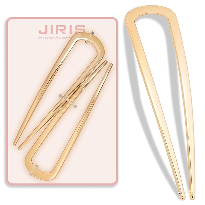 JIRIS 2PCS 5.5Inch French Hair Pins Large U-Shaped Pins for Women and Girls Fashion Metal Hair Pin French Twist Hair Pins for Buns, Updos,Stylish and Functional(set3-gold)