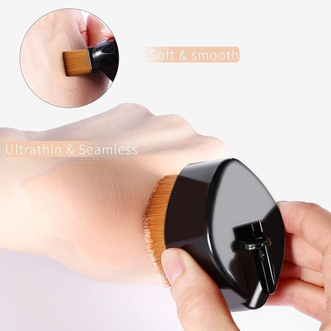 ENZO KEN Retractable Flat Foundation Brush for Liquid Makeup with Cover, Liquid Foundation Brush, Flat Makeup Brush for Liquid Foundation, Cream Contour Brush for Cream Makeup. - Black, 55R