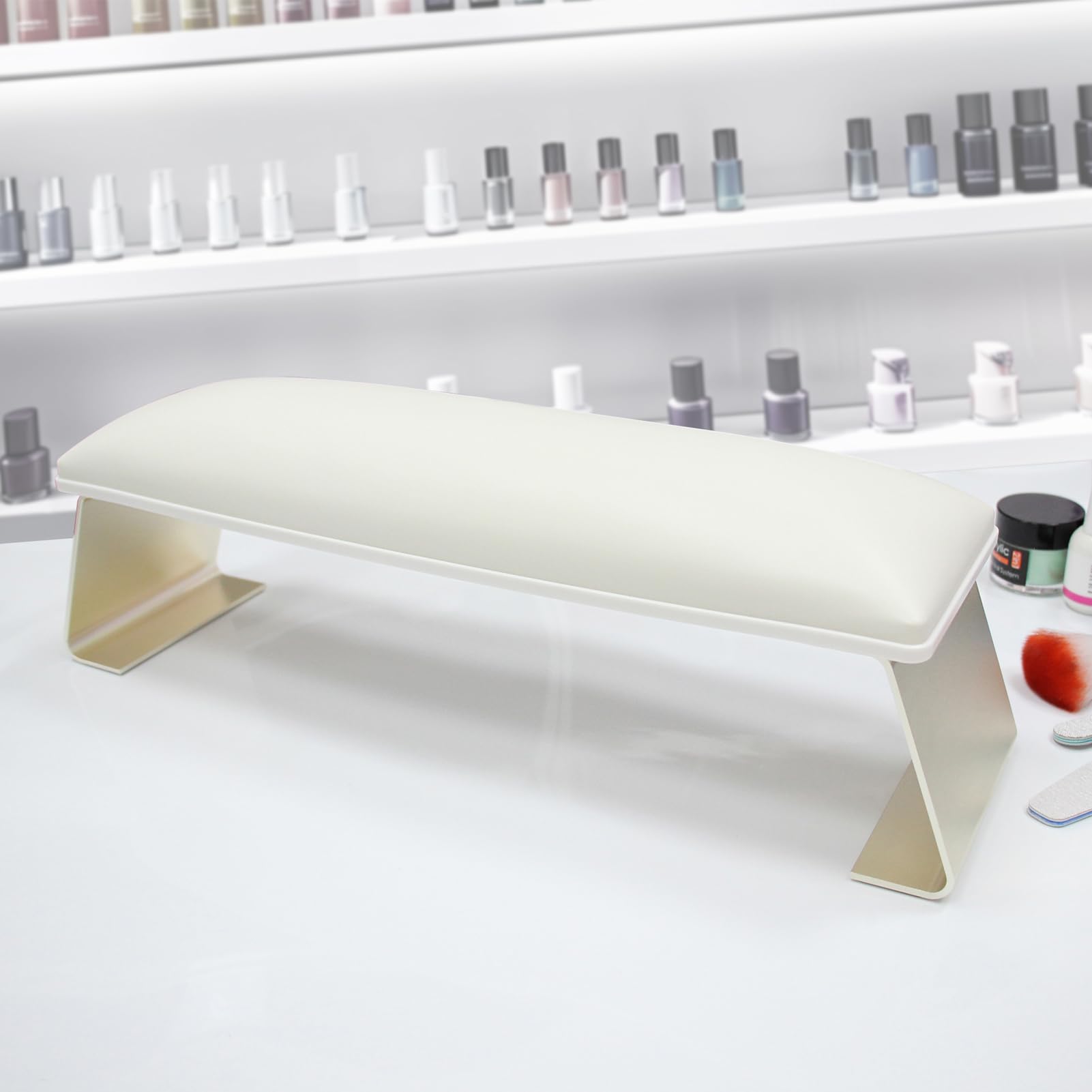 Erasable Arm Rest for Nails Tech, Luxury Nail Arm Rest White Manicure Hand Rest for Nails Tech with Non-Slip Aluminum Alloy Legs, Cleanable Technology Leather