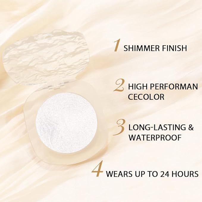 FeiCuiYun Pearl White Cream Glitter Shimmer Metallic Eyeshadow Palette Makeup, Natural Single Mini Instant Holographic Eyeshadow For Women, Sombras Crema Para Ojos, Talc, Paraben & Cruelty Free