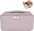 zaleeta Travel Makeup Bag, Large Capacity Cosmetic Organizer Bags for Women, Waterproof PU Leather Toiletry Bags, Wide Open Flat Makeup Case with Divider and Handle