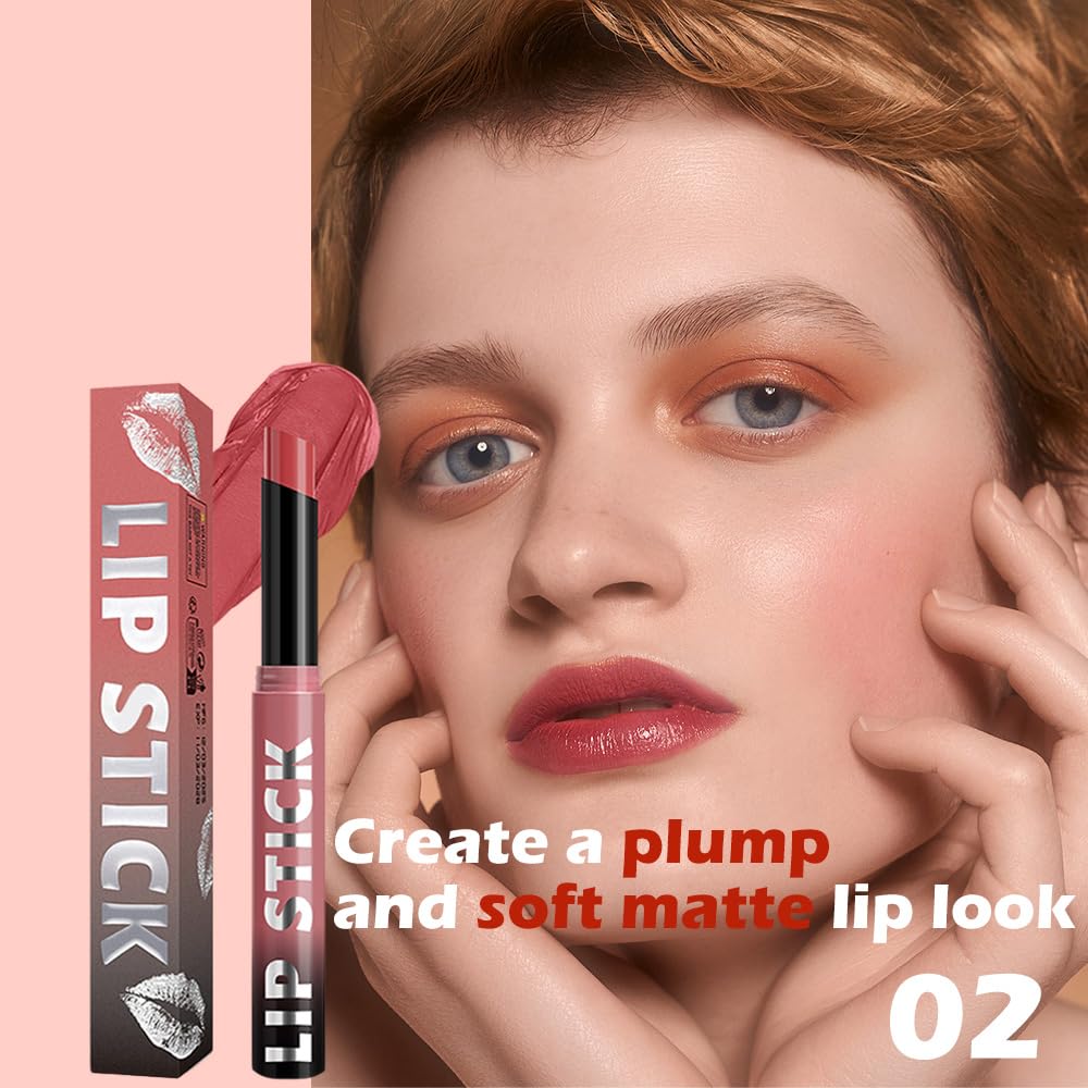 QIDSTERS Matte Lipstick Crayon for Women, Peach Nude Lip Stick Pencil 24 Hour Long Lasting Waterproof, Non-Drying Hydrating Formula Lip Gloss Makeup, Vegan & Cruelty-Free, 02