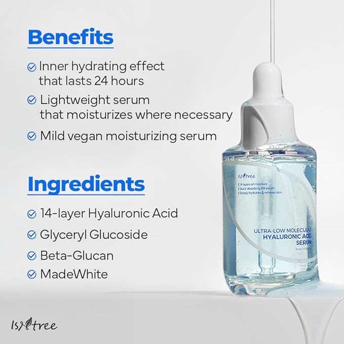 ISNTREE Ultra-Low Molecular Hyaluronic Acid Serum | Korean Face Serum with Hyaluronic Acid | Deep Hydration, Lightweight & Fast-Absorbing, 1.69 fl oz
