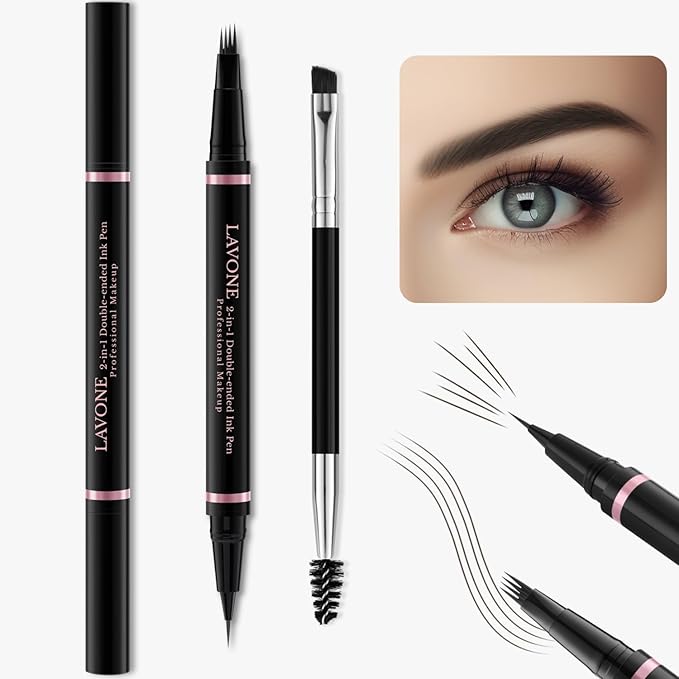 Eyebrow Pen,2-in-1 Waterproof Eyebrow Pencil with 4 Tip Microblading Brow Pen and Ultra-Precise Brow Pencil,with Dual-ended Eyebrow Brush,Eyebrow Makeup for Natural Looking - Medium Ash Brown