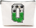 CQM Soccer Gifts Initial Makeup Bag Soccer Girl Gifts Cosmetic Bag Letter Q